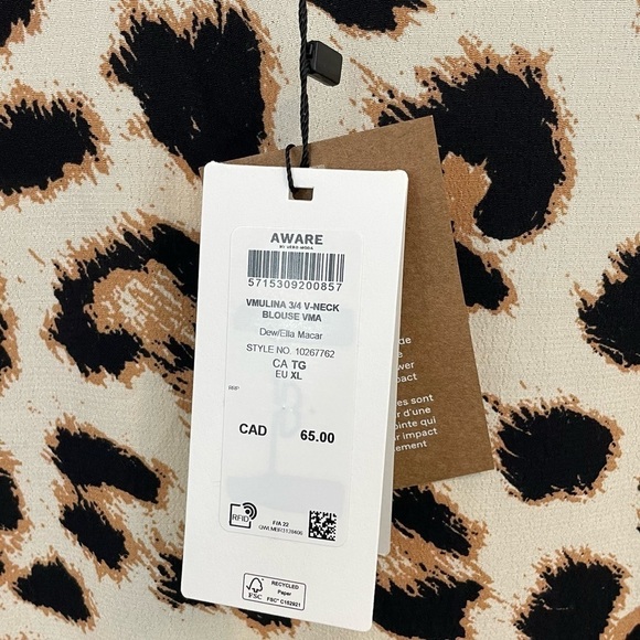 Aware by Vero Moda Animal Print Top Womens XL Keyhole Back Leopard Wide Sleeve - Picture 12 of 12